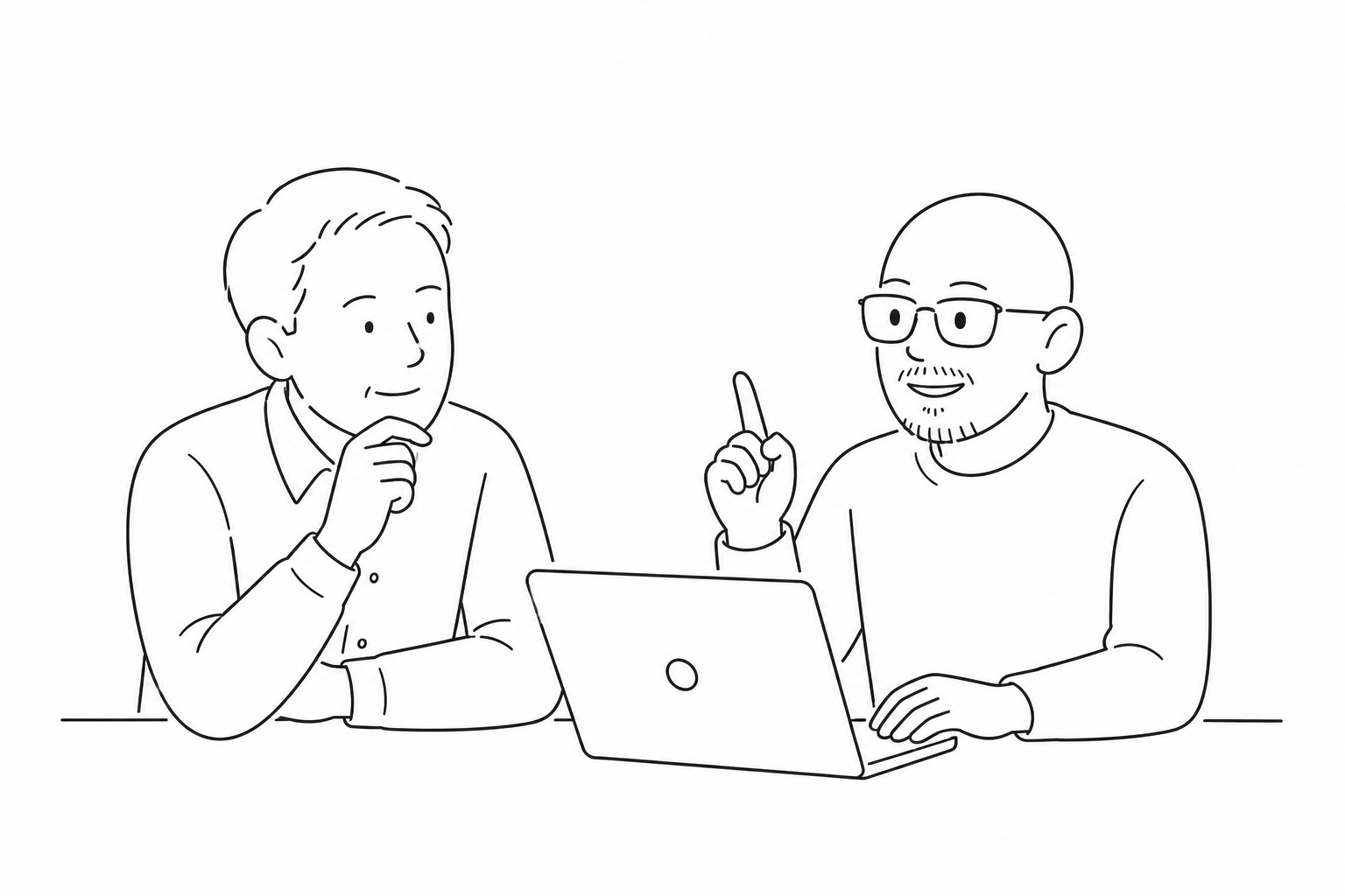 経営者と外部パートナーが話している線画イラスト